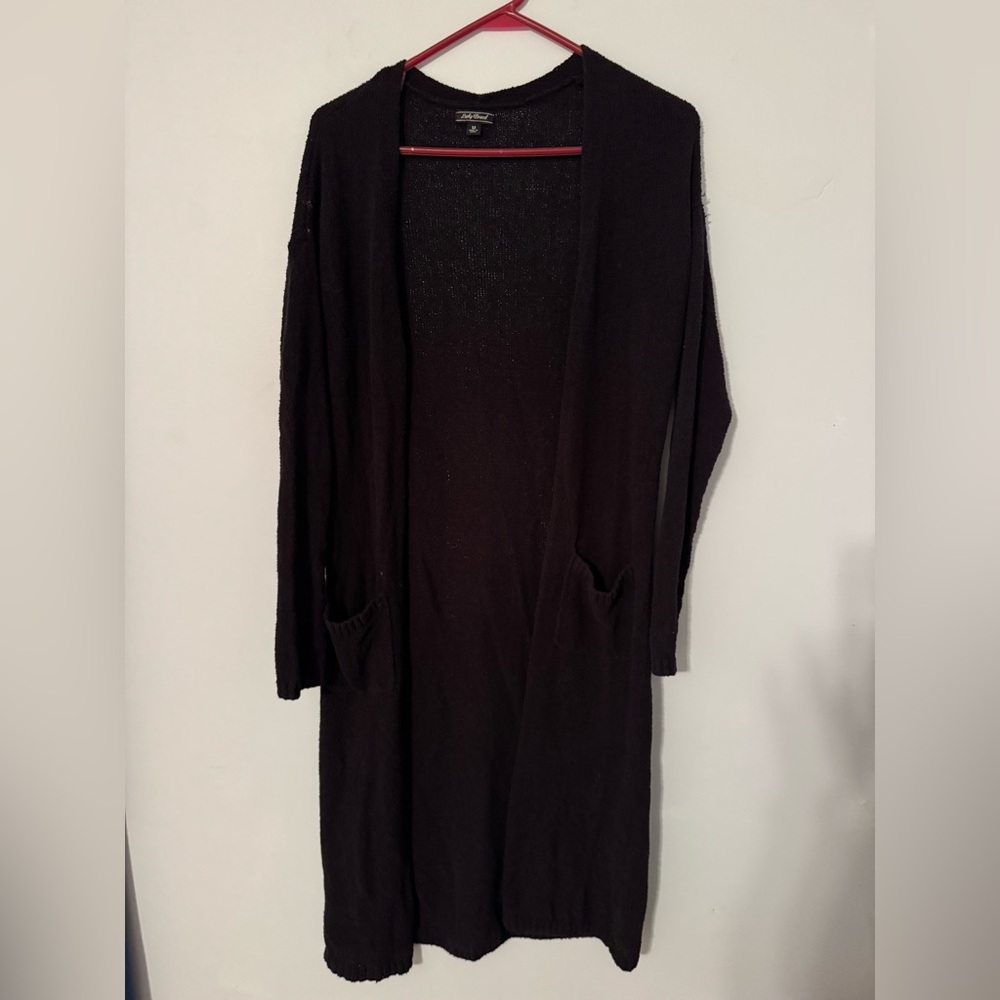 Lucky Brand Long Open-Front Knit Black Cardigan